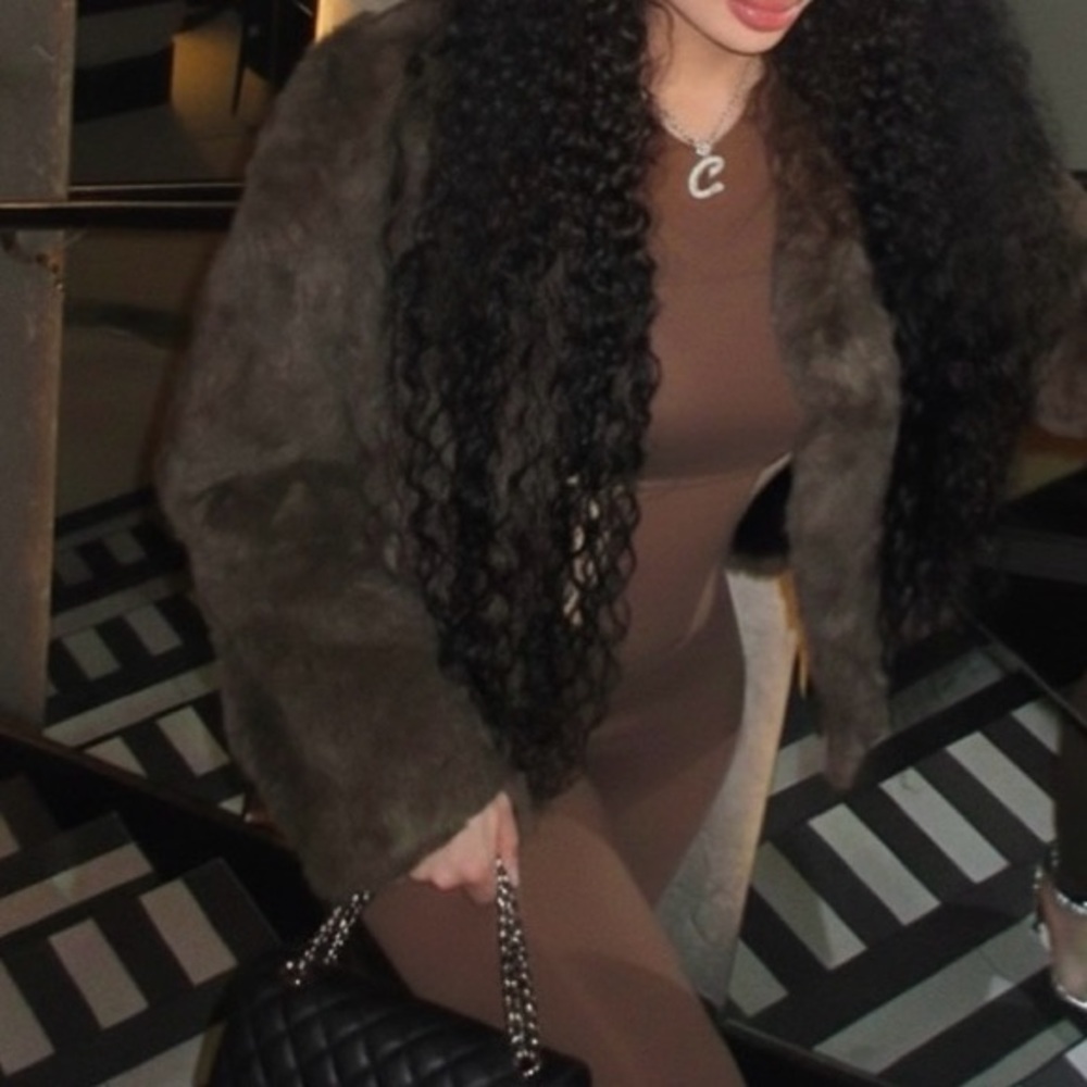 brown real fur coat